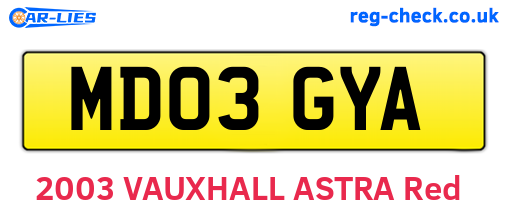 MD03GYA are the vehicle registration plates.