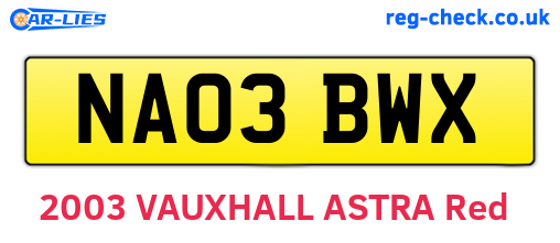 NA03BWX are the vehicle registration plates.