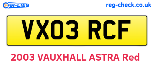 VX03RCF are the vehicle registration plates.