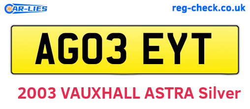 AG03EYT are the vehicle registration plates.