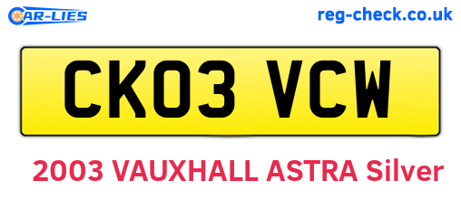CK03VCW are the vehicle registration plates.