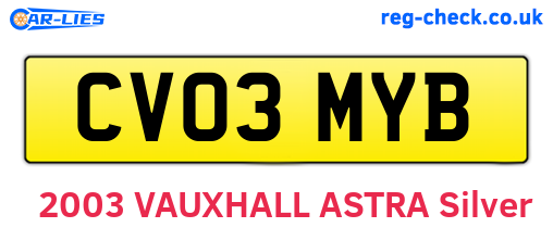 CV03MYB are the vehicle registration plates.