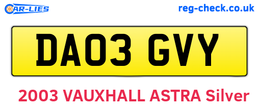 DA03GVY are the vehicle registration plates.