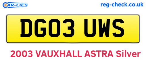 DG03UWS are the vehicle registration plates.
