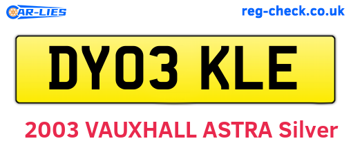 DY03KLE are the vehicle registration plates.