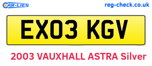 EX03KGV are the vehicle registration plates.