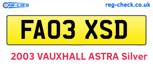 FA03XSD are the vehicle registration plates.