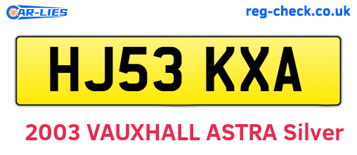 HJ53KXA are the vehicle registration plates.