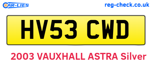 HV53CWD are the vehicle registration plates.