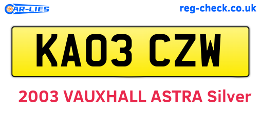 KA03CZW are the vehicle registration plates.