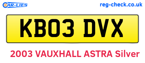 KB03DVX are the vehicle registration plates.