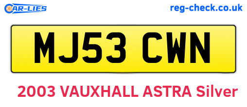 MJ53CWN are the vehicle registration plates.