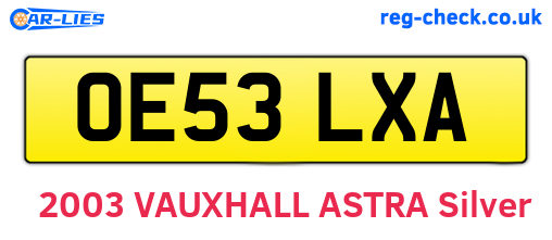 OE53LXA are the vehicle registration plates.