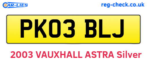 PK03BLJ are the vehicle registration plates.