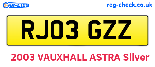 RJ03GZZ are the vehicle registration plates.