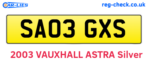 SA03GXS are the vehicle registration plates.