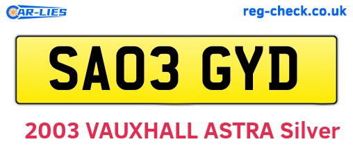 SA03GYD are the vehicle registration plates.