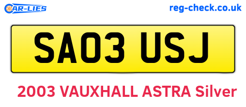 SA03USJ are the vehicle registration plates.