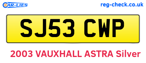 SJ53CWP are the vehicle registration plates.
