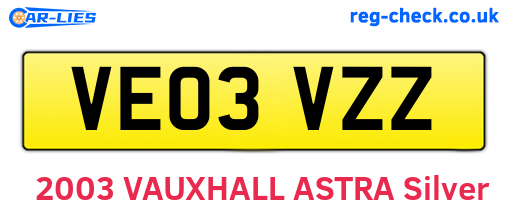 VE03VZZ are the vehicle registration plates.