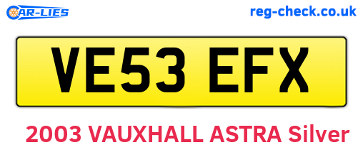 VE53EFX are the vehicle registration plates.