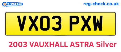 VX03PXW are the vehicle registration plates.