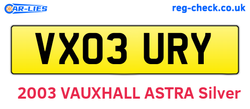 VX03URY are the vehicle registration plates.