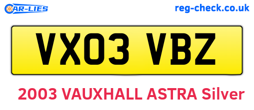 VX03VBZ are the vehicle registration plates.