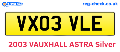 VX03VLE are the vehicle registration plates.