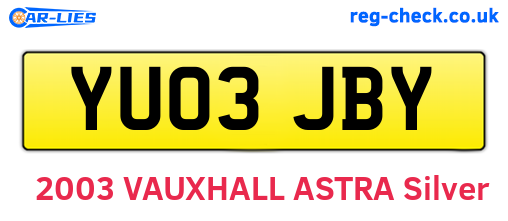 YU03JBY are the vehicle registration plates.