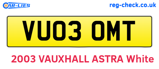 VU03OMT are the vehicle registration plates.