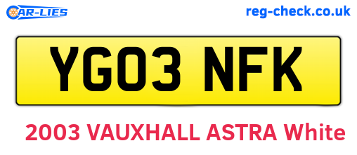 YG03NFK are the vehicle registration plates.