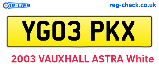 YG03PKX are the vehicle registration plates.