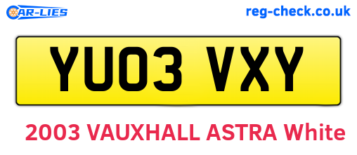 YU03VXY are the vehicle registration plates.
