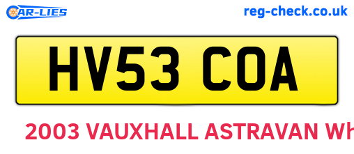 HV53COA are the vehicle registration plates.