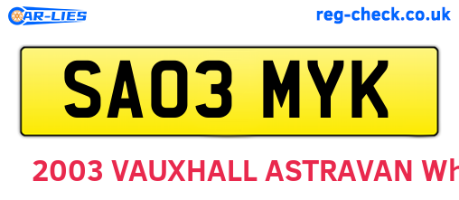 SA03MYK are the vehicle registration plates.