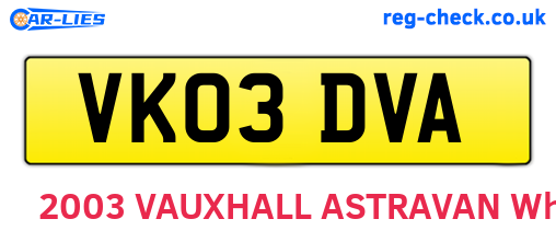 VK03DVA are the vehicle registration plates.
