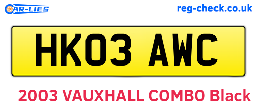 HK03AWC are the vehicle registration plates.