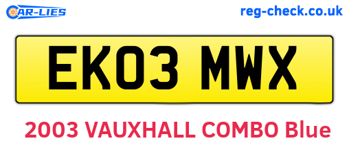EK03MWX are the vehicle registration plates.