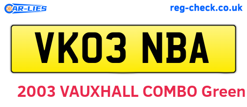 VK03NBA are the vehicle registration plates.