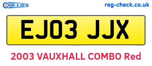 EJ03JJX are the vehicle registration plates.
