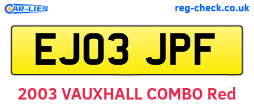 EJ03JPF are the vehicle registration plates.