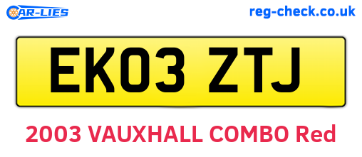 EK03ZTJ are the vehicle registration plates.