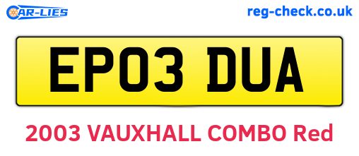 EP03DUA are the vehicle registration plates.