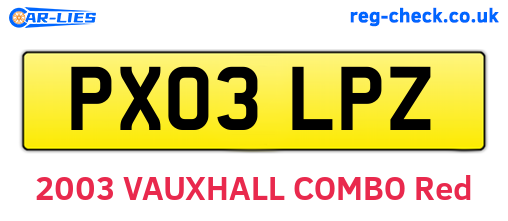PX03LPZ are the vehicle registration plates.