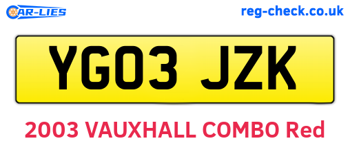 YG03JZK are the vehicle registration plates.