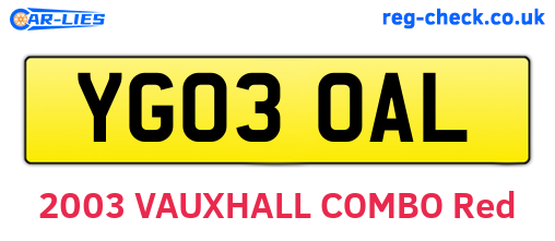 YG03OAL are the vehicle registration plates.