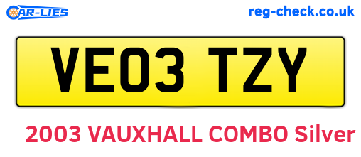 VE03TZY are the vehicle registration plates.