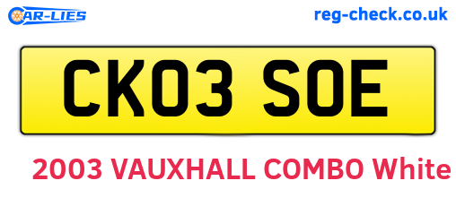 CK03SOE are the vehicle registration plates.