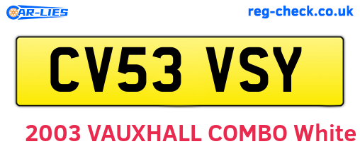 CV53VSY are the vehicle registration plates.